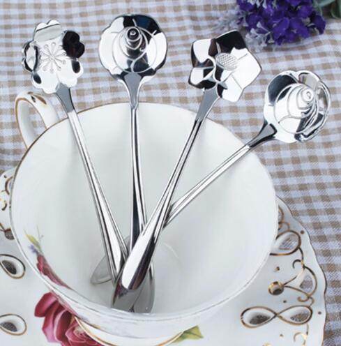 Teaspoons Rose Shaped Flower Stainless Steel Kitchen Tableware Handle Cutlery Mini Dessert Tea Dining Spoon For Snacks - Mubimart