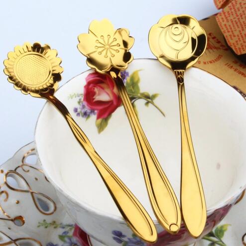 Teaspoons Rose Shaped Flower Stainless Steel Kitchen Tableware Handle Cutlery Mini Dessert Tea Dining Spoon For Snacks Mubimart