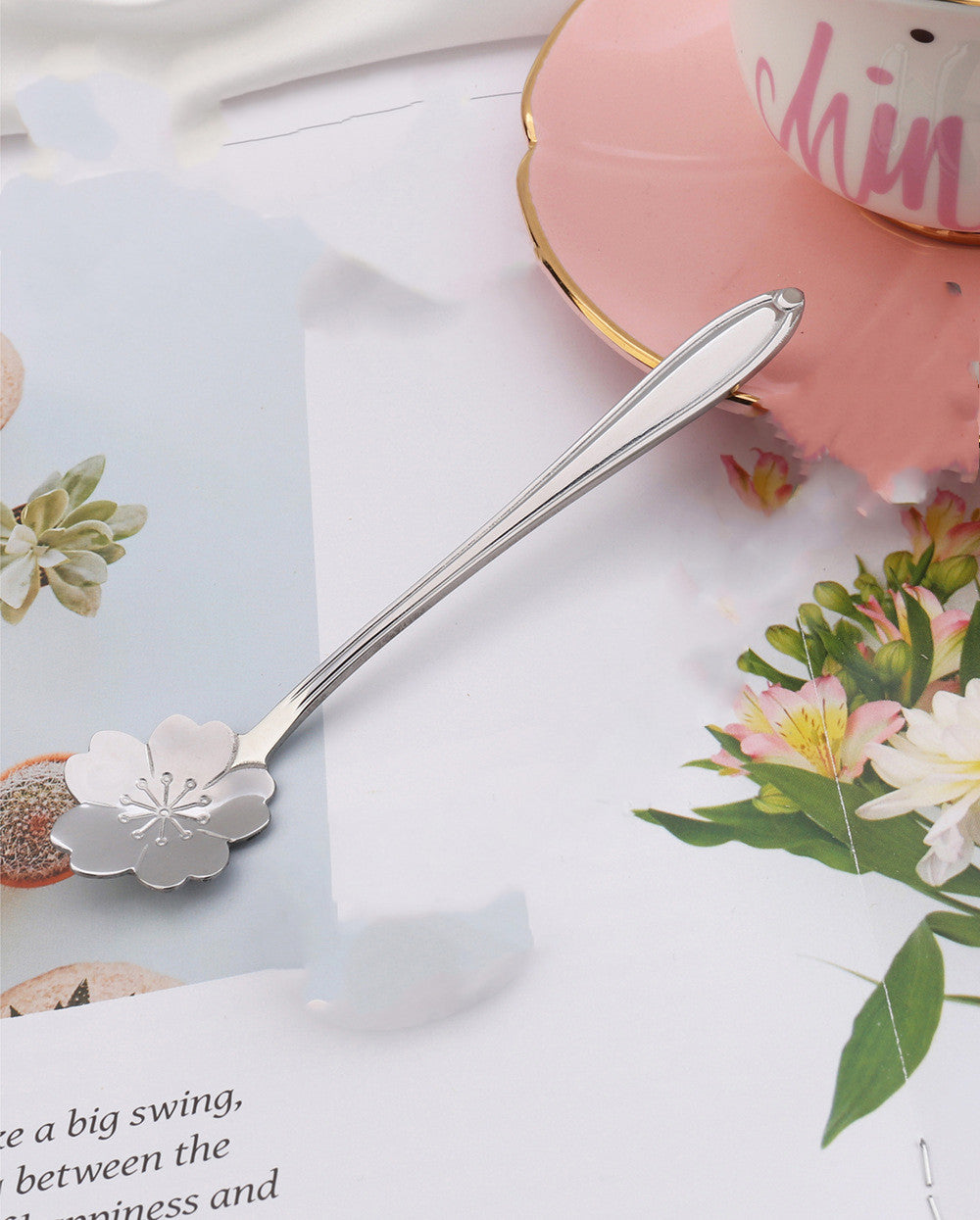 Teaspoons Rose Shaped Flower Stainless Steel Kitchen Tableware Handle Cutlery Mini Dessert Tea Dining Spoon For Snacks Mubimart