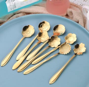 Teaspoons Rose Shaped Flower Stainless Steel Kitchen Tableware Handle Cutlery Mini Dessert Tea Dining Spoon For Snacks Mubimart