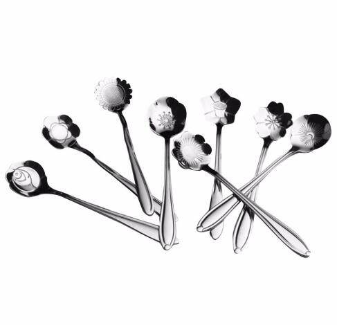 Teaspoons Rose Shaped Flower Stainless Steel Kitchen Tableware Handle Cutlery Mini Dessert Tea Dining Spoon For Snacks - Mubimart