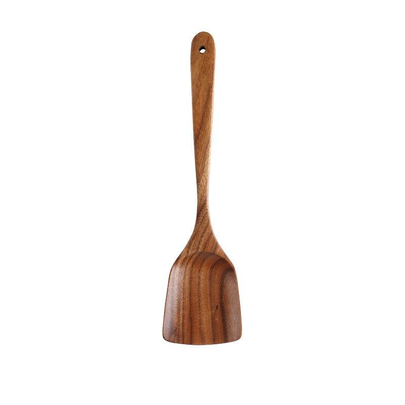 Thai Teak Unpainted Solid Wood Spatula Cooking Spoon Set - Mubimart