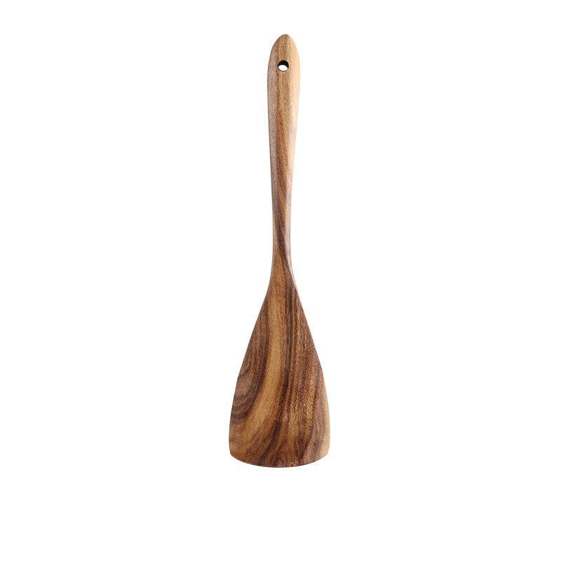 Thai Teak Unpainted Solid Wood Spatula Cooking Spoon Set - Mubimart