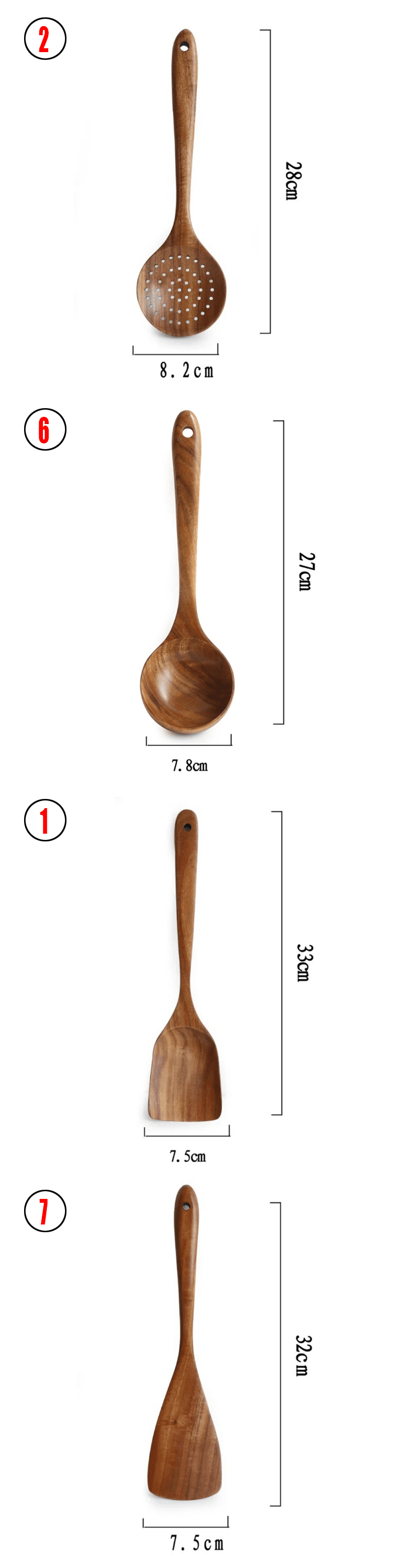 Thailand Teak Natural Wood Tableware Spoon Ladle Turner Long Rice Colander Soup Skimmer Cooking Spoons Scoop Kitchen Tool Set - Mubimart