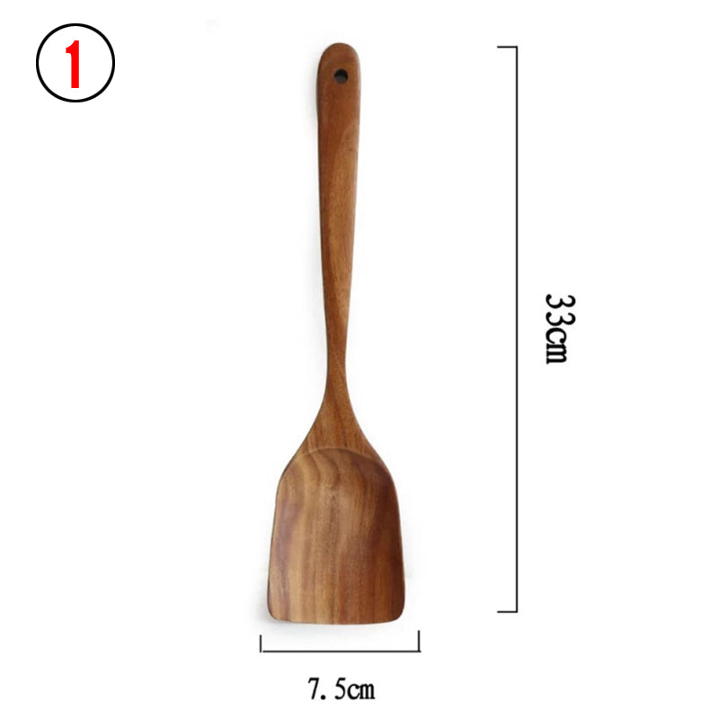 Thailand Teak Natural Wood Tableware Spoon Ladle Turner Long Rice Colander Soup Skimmer Cooking Spoons Scoop Kitchen Tool Set - Mubimart -  