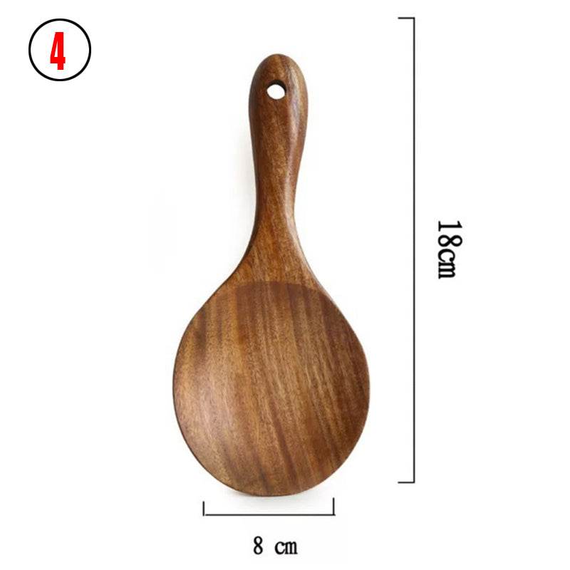 Thailand Teak Natural Wood Tableware Spoon Ladle Turner Long Rice Colander Soup Skimmer Cooking Spoons Scoop Kitchen Tool Set - Mubimart