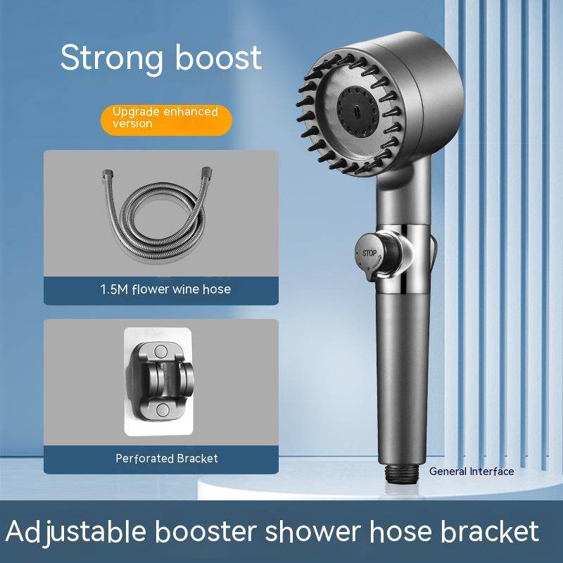 The Third Gear Adjustable Strong Supercharged Shower Head Household Bath Shower Hose Shower Head - Mubimart