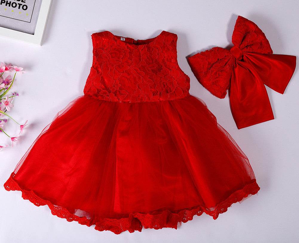 The new baby Bow Dress Dress Age 0-2 years old baby full moon child gauze skirt - Mubimart