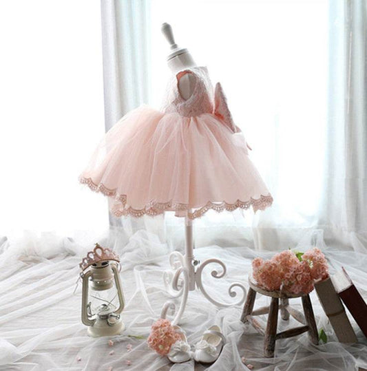 The new baby Bow Dress Dress Age 0-2 years old baby full moon child gauze skirt - Mubimart