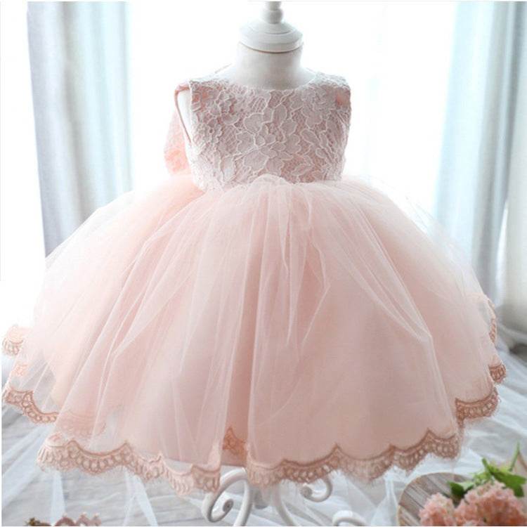 The new baby Bow Dress Dress Age 0-2 years old baby full moon child gauze skirt - Mubimart