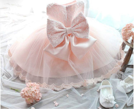 The new baby Bow Dress Dress Age 0-2 years old baby full moon child gauze skirt - Mubimart
