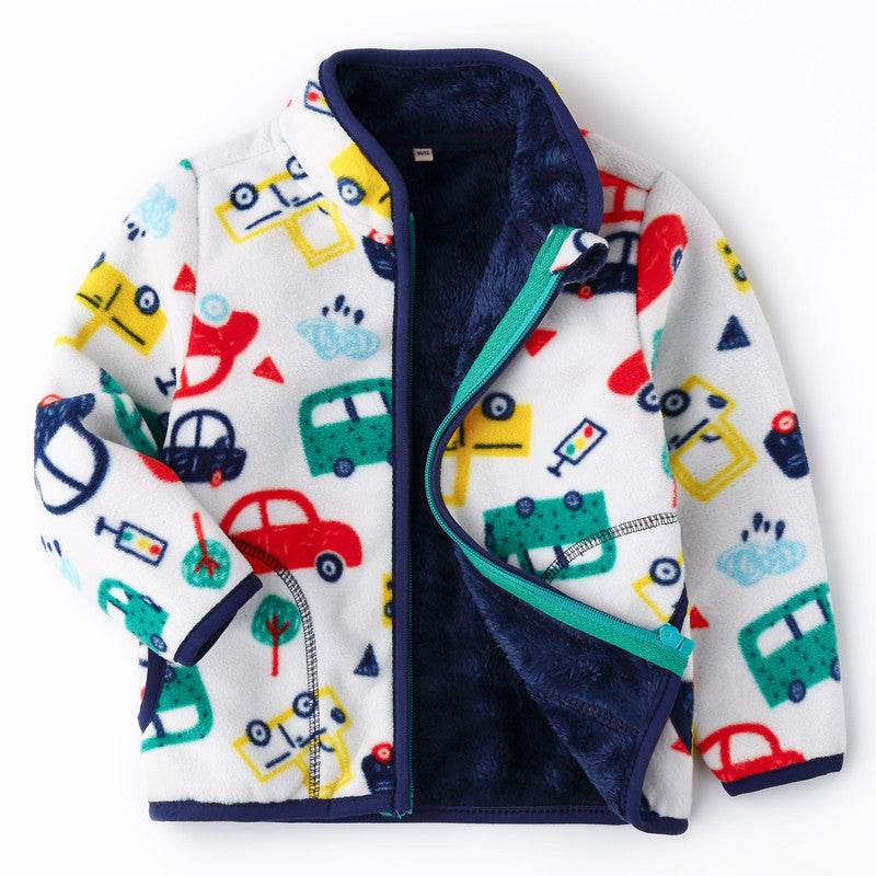 Thick Fur Printed Coats Kids Zipper - Mubimart