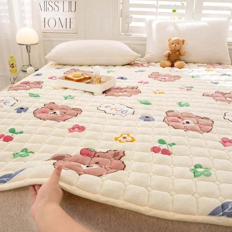 Thick Milk Fiber Mattress Quilted Bed Protection Cushion Anti-static Fleece-lined Mattress Cushion - Mubimart