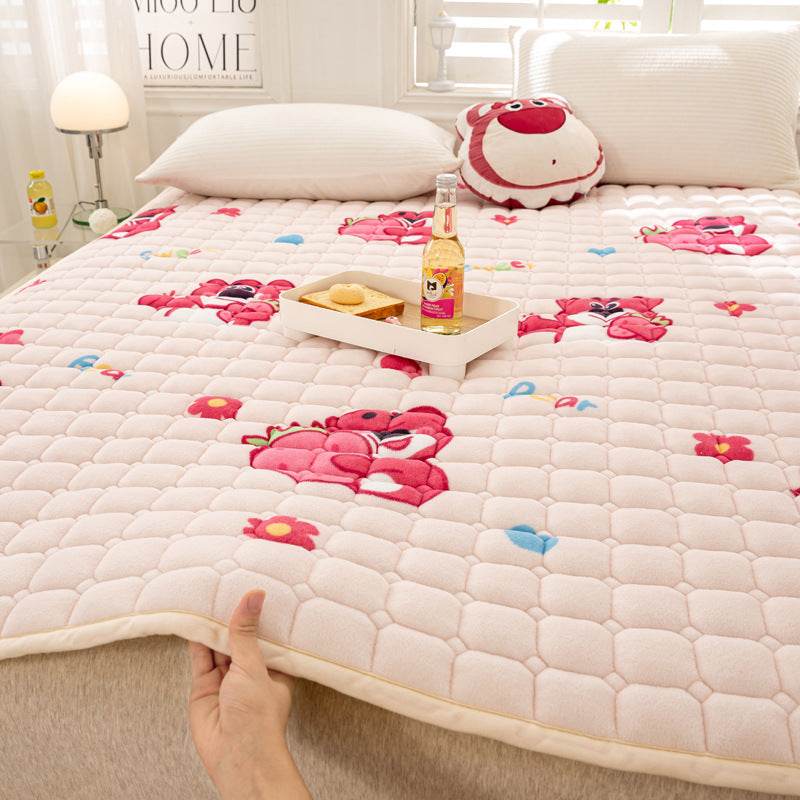 Thick Milk Fiber Mattress Quilted Bed Protection Cushion Anti-static Fleece-lined Mattress Cushion - Mubimart