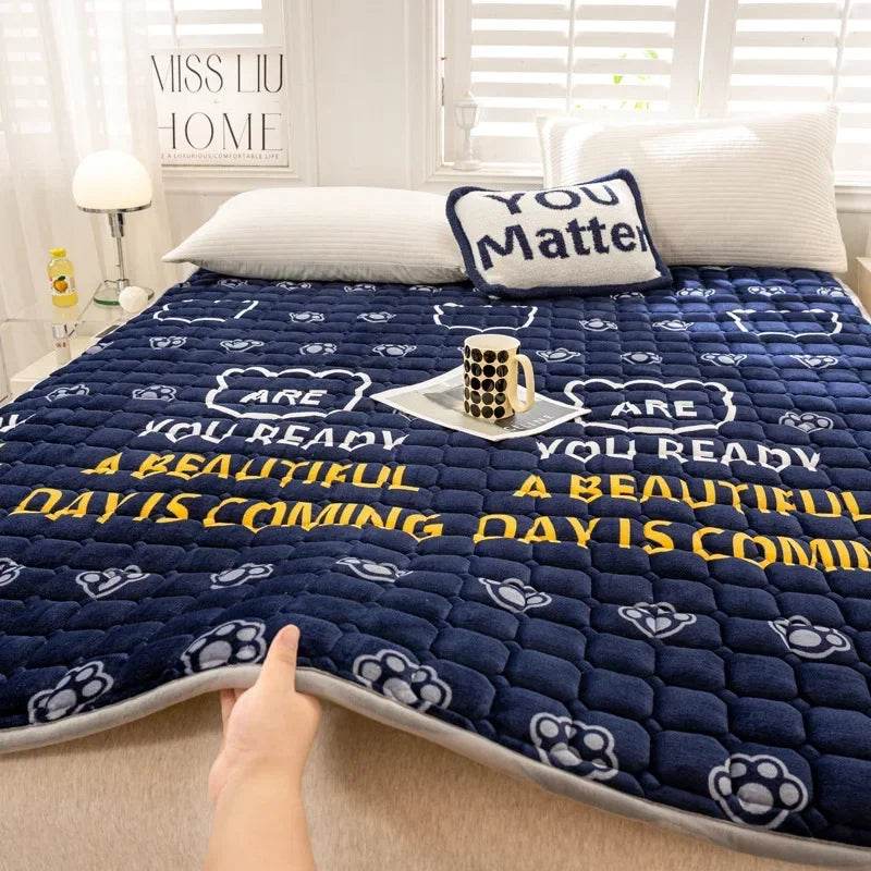 Thick Milk Fiber Mattress Quilted Bed Protection Cushion Anti-static Fleece-lined Mattress Cushion - Mubimart