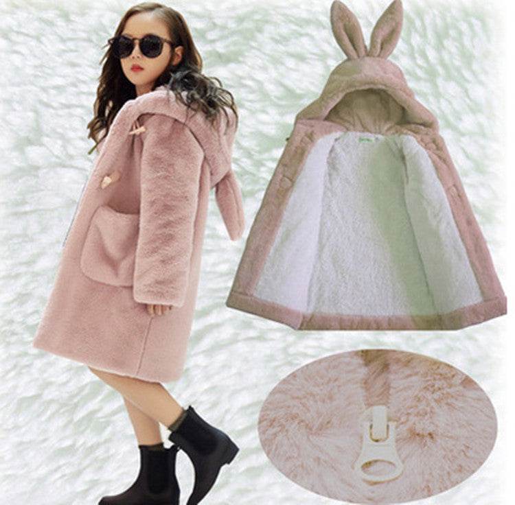 Thickened Faux Fur Coat For Big Kids - Mubimart