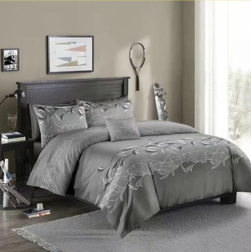 Three-piece Simple Plain Black Printing Bedding Set - Mubimart -  