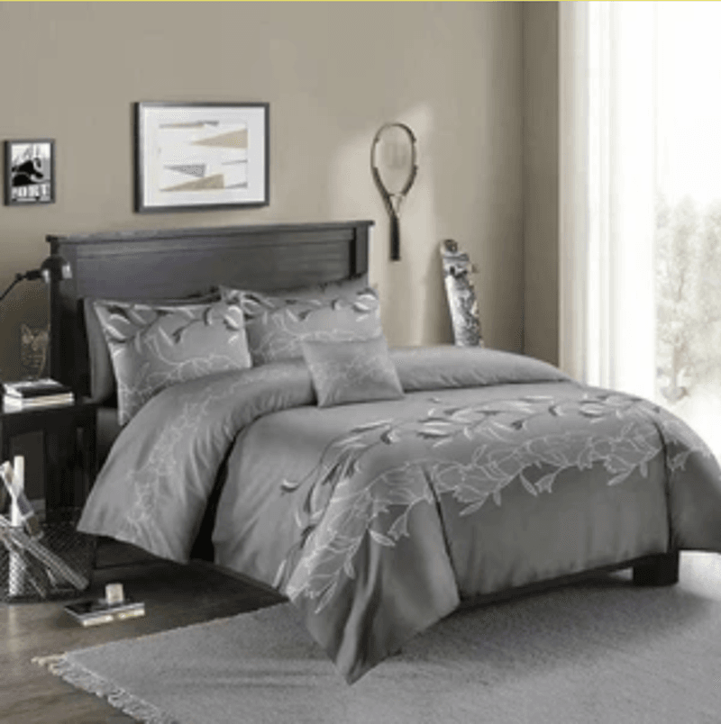Three-piece Simple Plain Black Printing Bedding Set - Mubimart