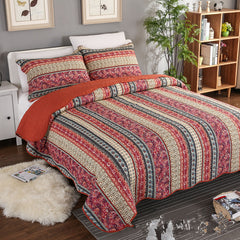 Three piece set of cotton and linen style cotton wash quilt - Mubimart - Comforter 