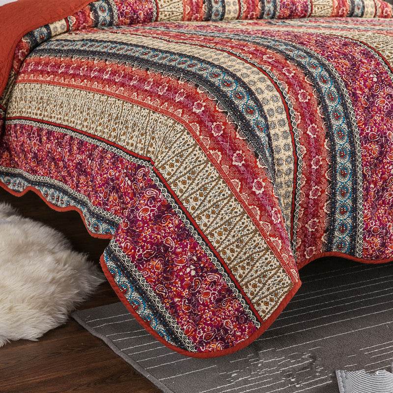 Three piece set of cotton and linen style cotton wash quilt - Mubimart