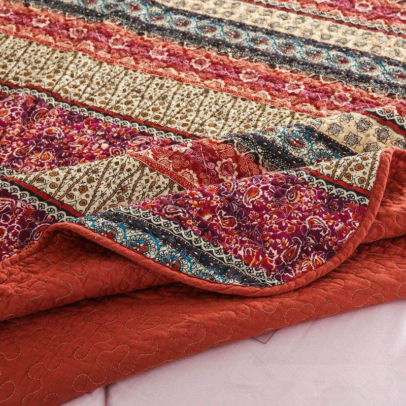 Three piece set of cotton and linen style cotton wash quilt - Mubimart