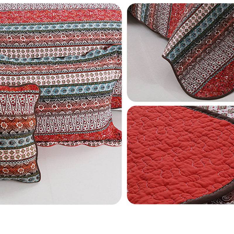 Three piece set of cotton and linen style cotton wash quilt - Mubimart