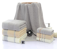 Three sets of Great Wall grid bath towels - Mubimart - Bath towel 