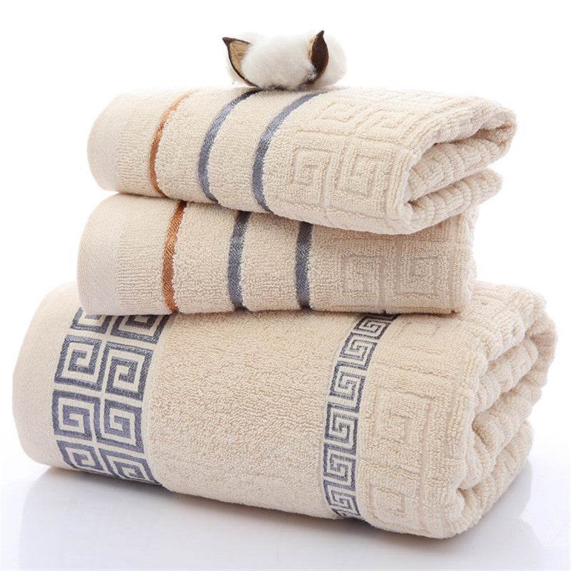 Three sets of Great Wall grid bath towels - Mubimart
