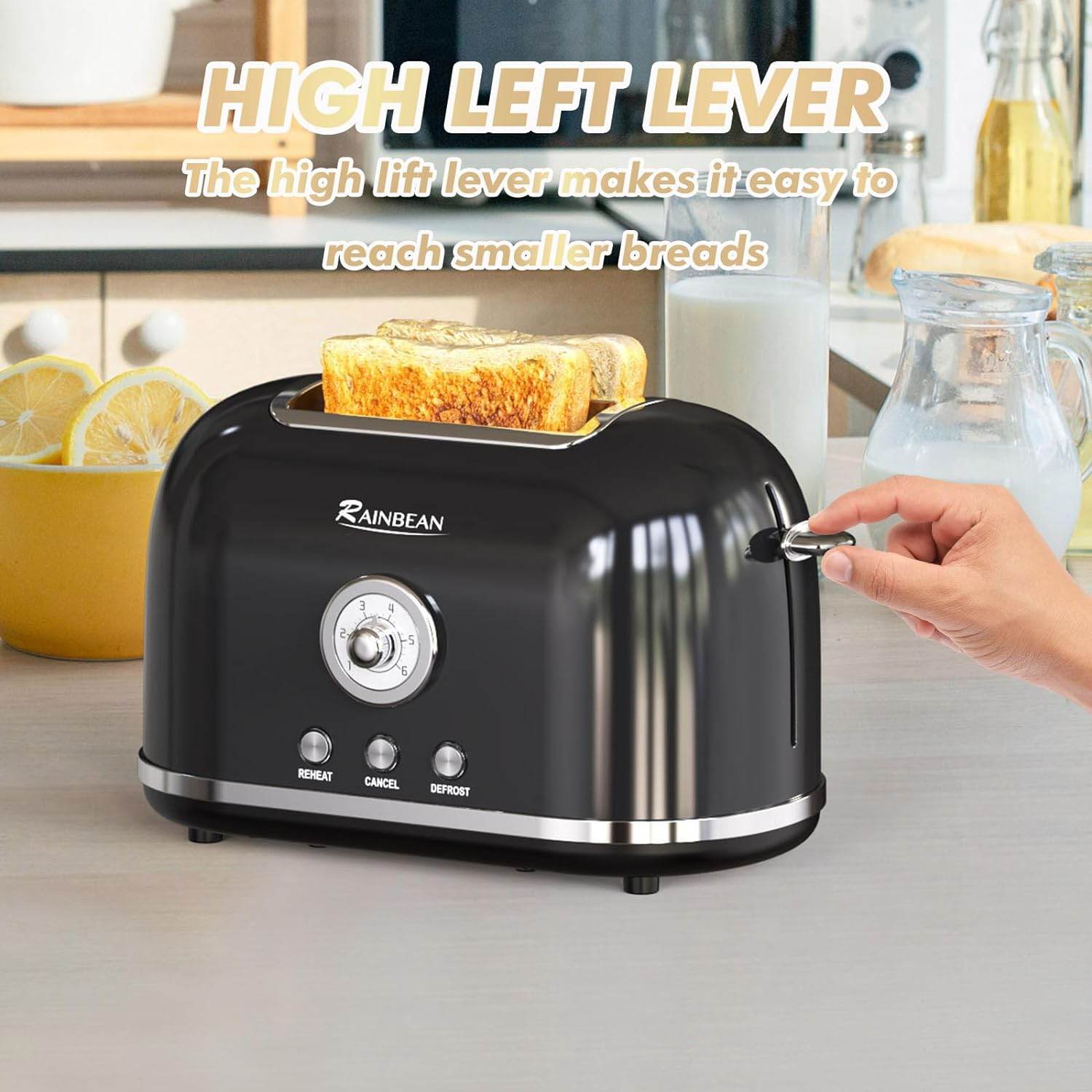 Toaster 2 Slice Retro Toaster Stainless Steel With 6 Bread Shade Settings And Bagel Cancel Defrost Reheat Function, Cute Bread Toaster With Extra Wide Slot And Removable Crumb Tray - Mubimart