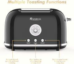 Toaster 2 Slice Retro Toaster Stainless Steel With 6 Bread Shade Settings And Bagel Cancel Defrost Reheat Function, Cute Bread Toaster With Extra Wide Slot And Removable Crumb Tray - Mubimart -  