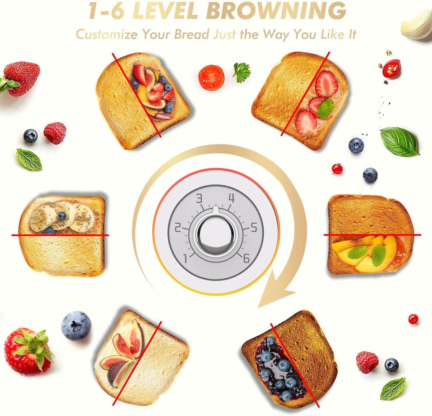 Toaster 2 Slice Retro Toaster Stainless Steel With 6 Bread Shade Settings And Bagel Cancel Defrost Reheat Function, Cute Bread Toaster With Extra Wide Slot And Removable Crumb Tray - Mubimart