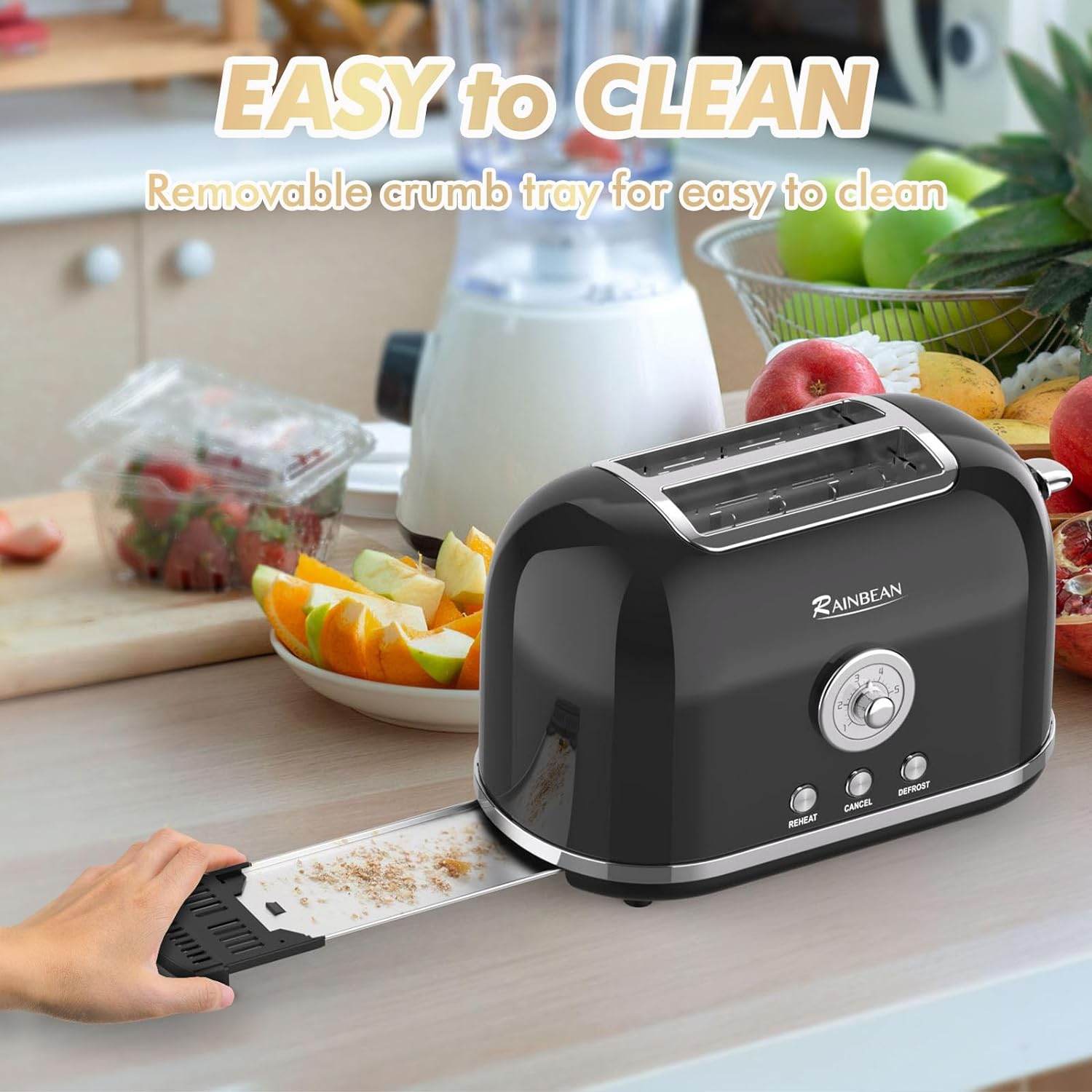 Toaster 2 Slice Retro Toaster Stainless Steel With 6 Bread Shade Settings And Bagel Cancel Defrost Reheat Function, Cute Bread Toaster With Extra Wide Slot And Removable Crumb Tray - Mubimart