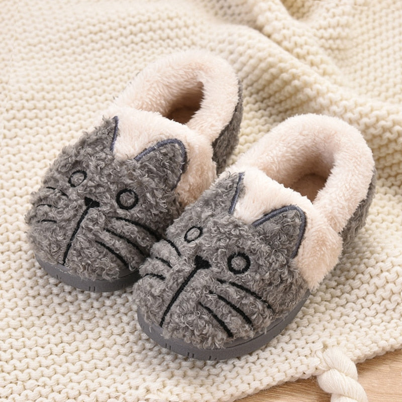 Toddler Baby Home Slippers Girls Cute Cartoon Cat Cotton Shoes Winter Children Keep Warm Slippers - Mubimart -  