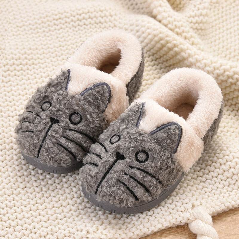 Toddler Baby Home Slippers Girls Cute Cartoon Cat Cotton Shoes Winter Children Keep Warm Slippers - Mubimart