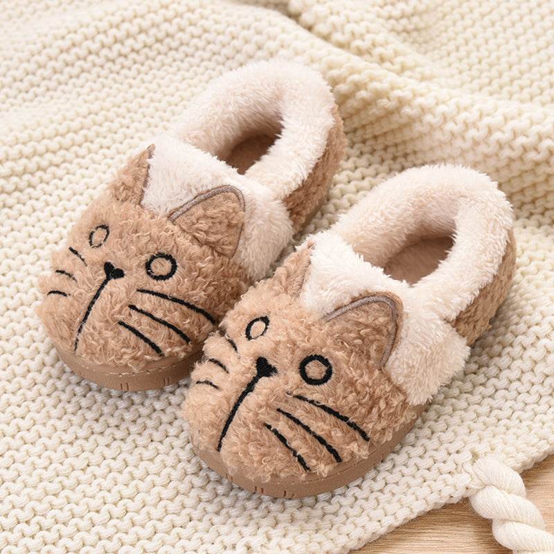 Toddler Baby Home Slippers Girls Cute Cartoon Cat Cotton Shoes Winter Children Keep Warm Slippers - Mubimart