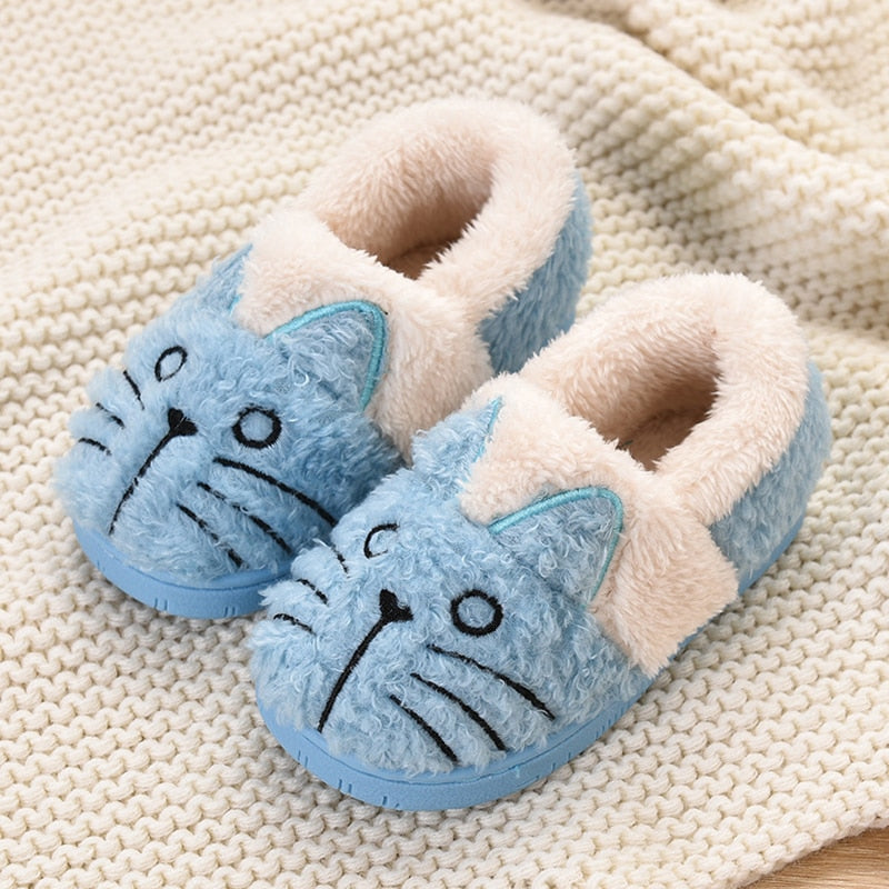 Toddler Baby Home Slippers Girls Cute Cartoon Cat Cotton Shoes Winter Children Keep Warm Slippers - Mubimart -  