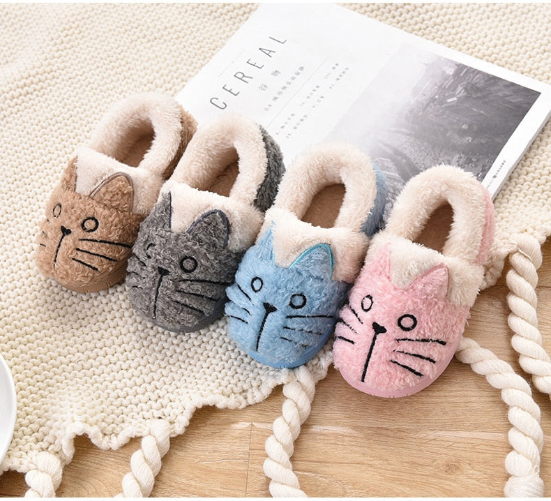 Toddler Baby Home Slippers Girls Cute Cartoon Cat Cotton Shoes Winter Children Keep Warm Slippers - Mubimart - Baby Shoes 