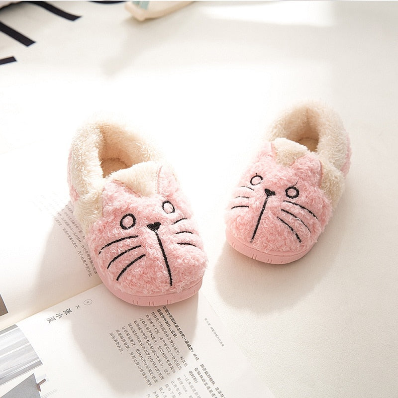 Toddler Baby Home Slippers Girls Cute Cartoon Cat Cotton Shoes Winter Children Keep Warm Slippers - Mubimart -  