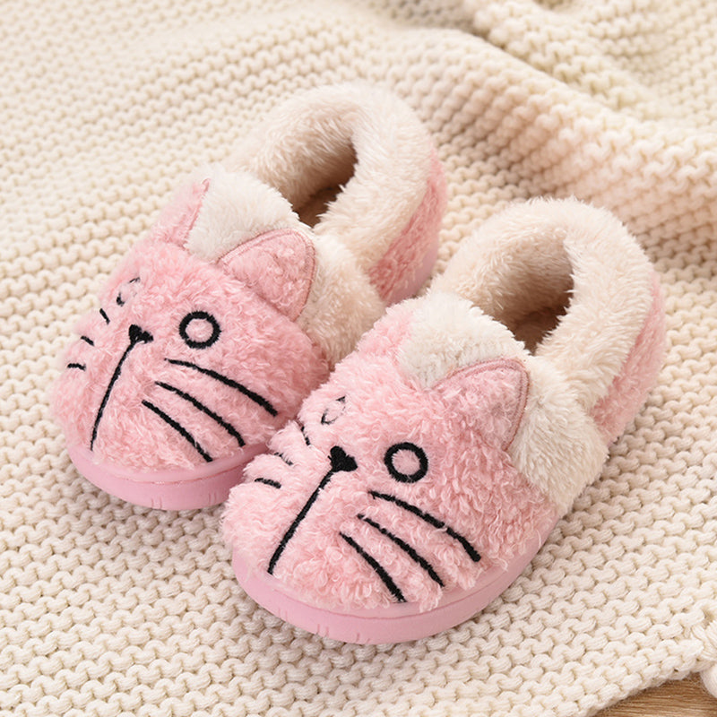 Toddler Baby Home Slippers Girls Cute Cartoon Cat Cotton Shoes Winter Children Keep Warm Slippers - Mubimart -  