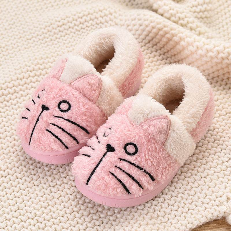 Toddler Baby Home Slippers Girls Cute Cartoon Cat Cotton Shoes Winter Children Keep Warm Slippers - Mubimart