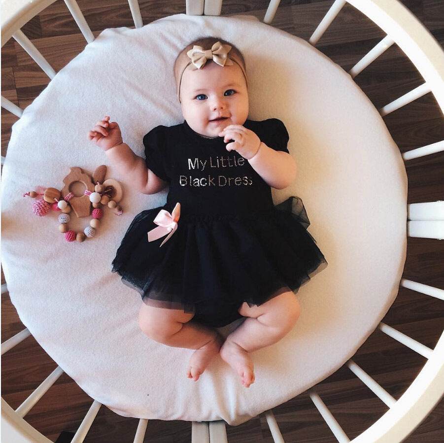 Toddler Girls Clothing Outfit Little Black Dress Short Sleeve Princess Onesie With A Bow 6-24 Months - Mubimart