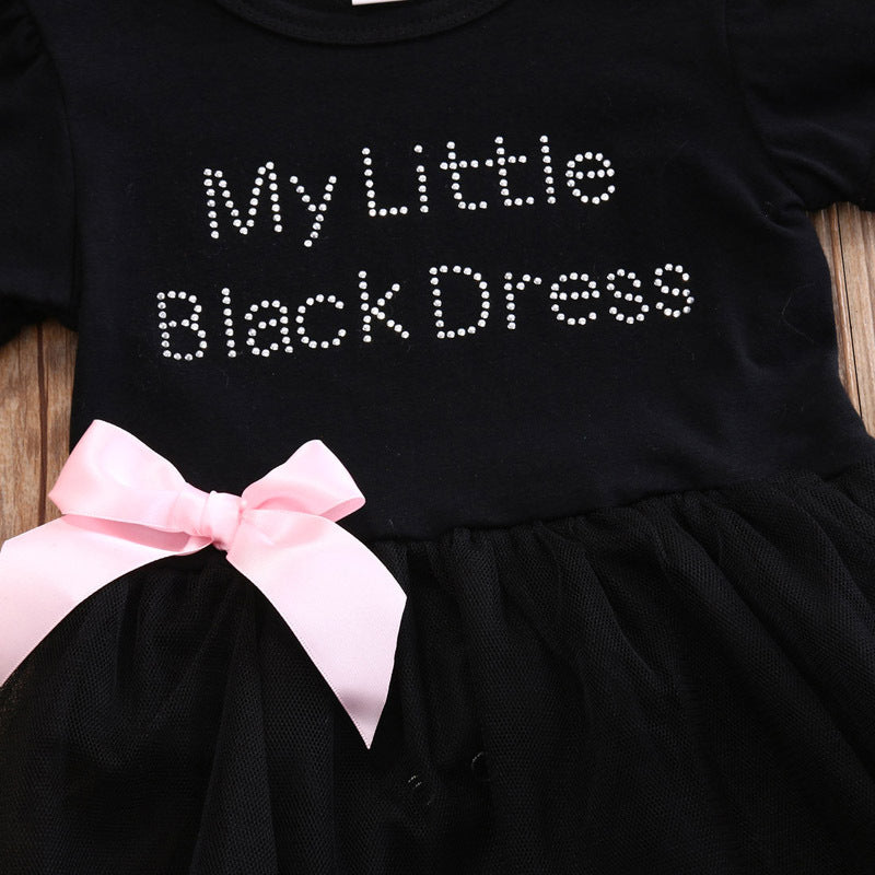 Toddler Girls Clothing Outfit Little Black Dress  Short Sleeve Princess Onesie With A Bow 6-24 Months - Mubimart -  