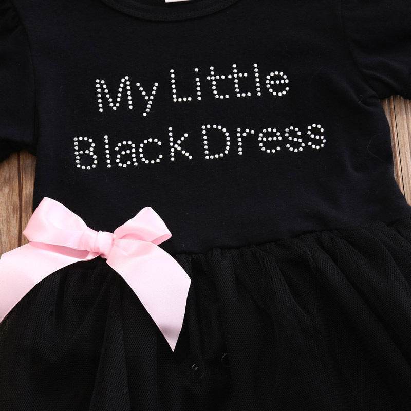 Toddler Girls Clothing Outfit Little Black Dress Short Sleeve Princess Onesie With A Bow 6-24 Months - Mubimart