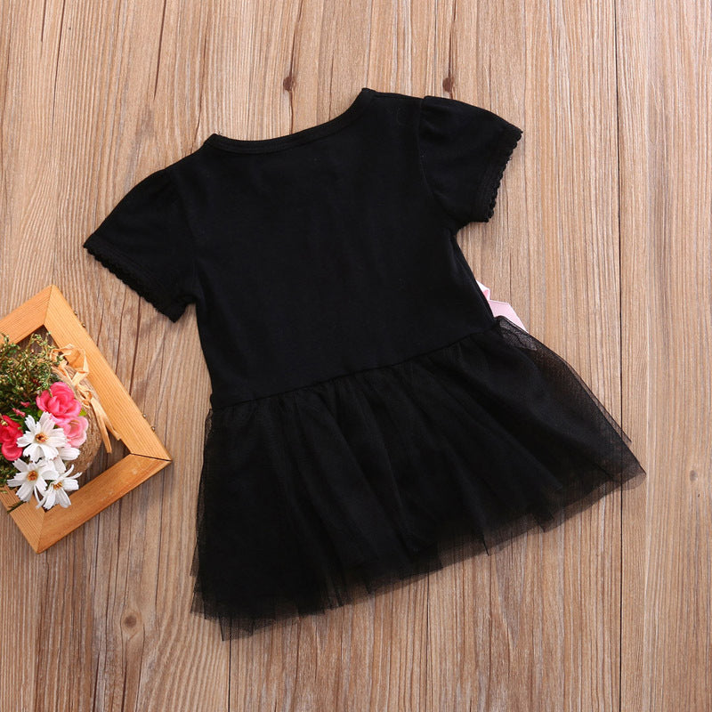 Toddler Girls Clothing Outfit Little Black Dress  Short Sleeve Princess Onesie With A Bow 6-24 Months - Mubimart -  