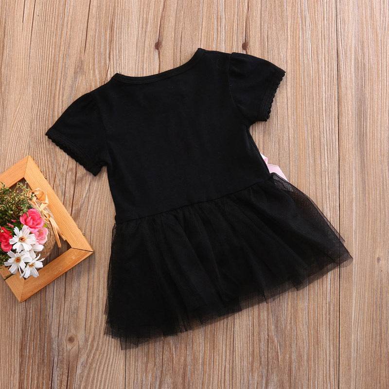Toddler Girls Clothing Outfit Little Black Dress Short Sleeve Princess Onesie With A Bow 6-24 Months - Mubimart