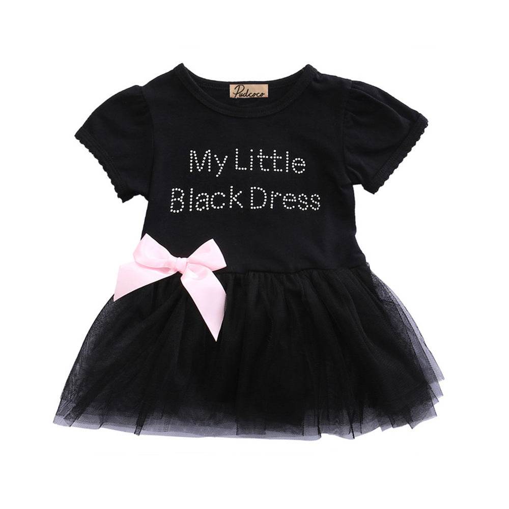 Toddler Girls Clothing Outfit Little Black Dress Short Sleeve Princess Onesie With A Bow 6-24 Months - Mubimart