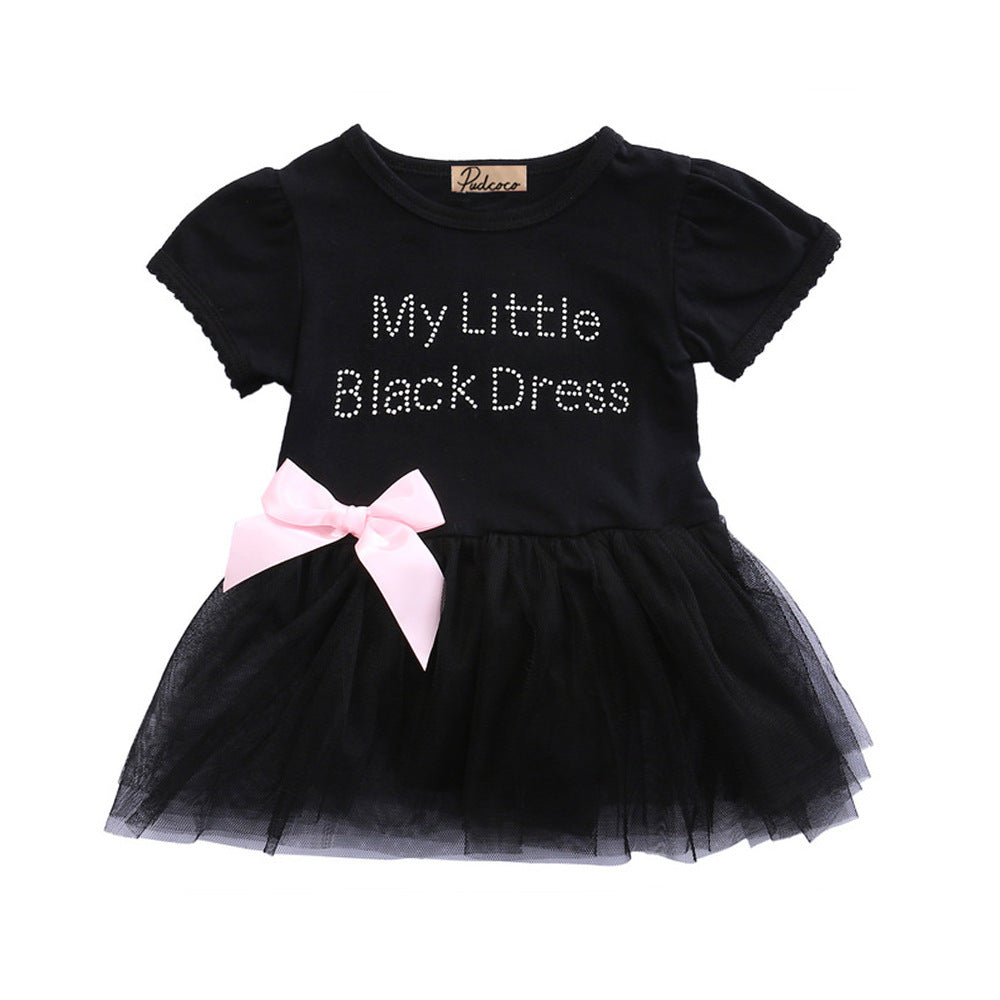 Toddler Girls Clothing Outfit Little Black Dress  Short Sleeve Princess Onesie With A Bow 6-24 Months - Mubimart -  