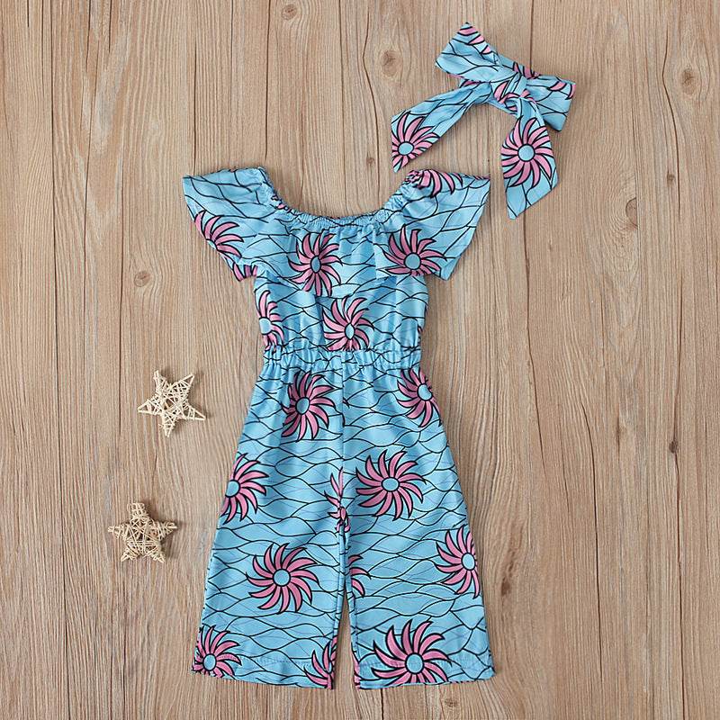 Toddler Girls Outfit 2 Piece Jumpsuit and Headband African Style Outfit 3-18 Months - Mubimart