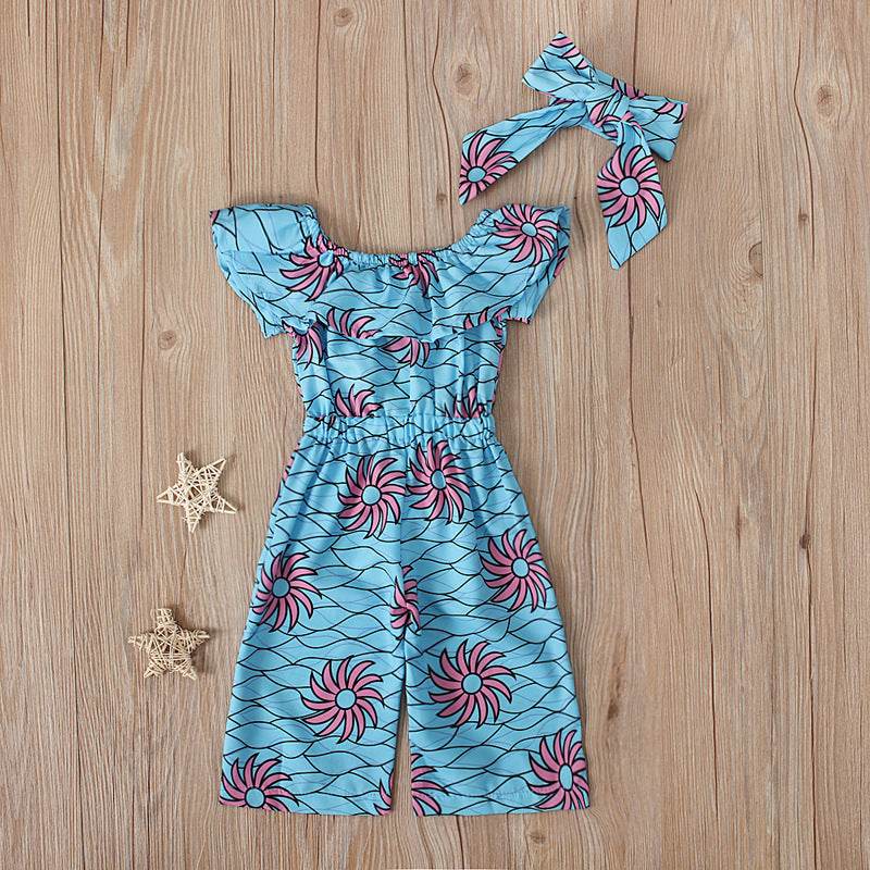 Toddler Girls Outfit 2 Piece Jumpsuit and Headband African Style Outfit 3-18 Months - Mubimart
