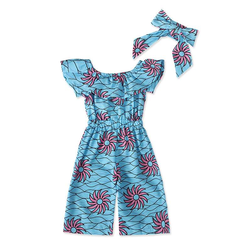 Toddler Girls Outfit 2 Piece Jumpsuit and Headband African Style Outfit 3-18 Months - Mubimart